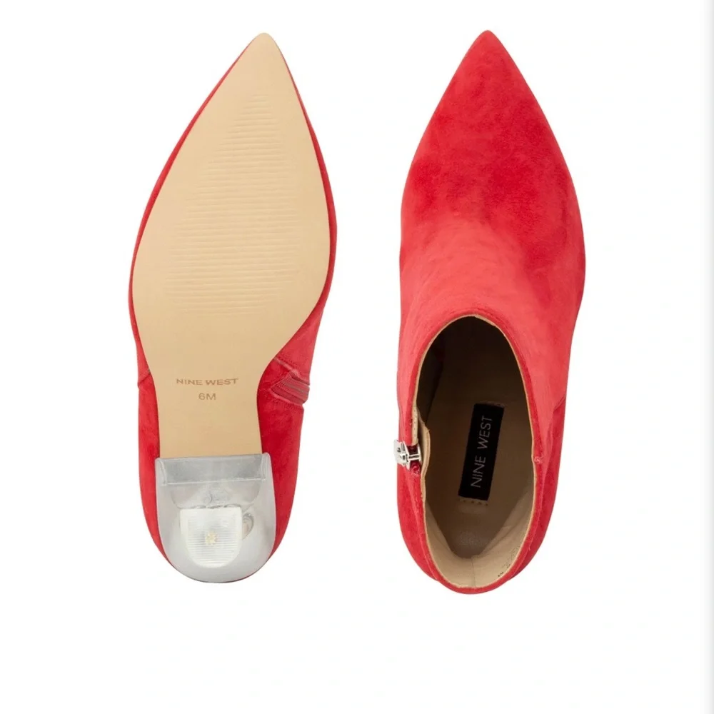 Nine West Tonight Red Suede Pointed Toe Heel Booties Size 7 NEW